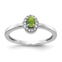 14k White Gold Diamond and Oval Cabochon Peridot Ring