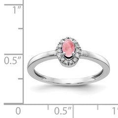 14k White Gold Diamond and Oval Cabochon Pink Tourmaline Ring