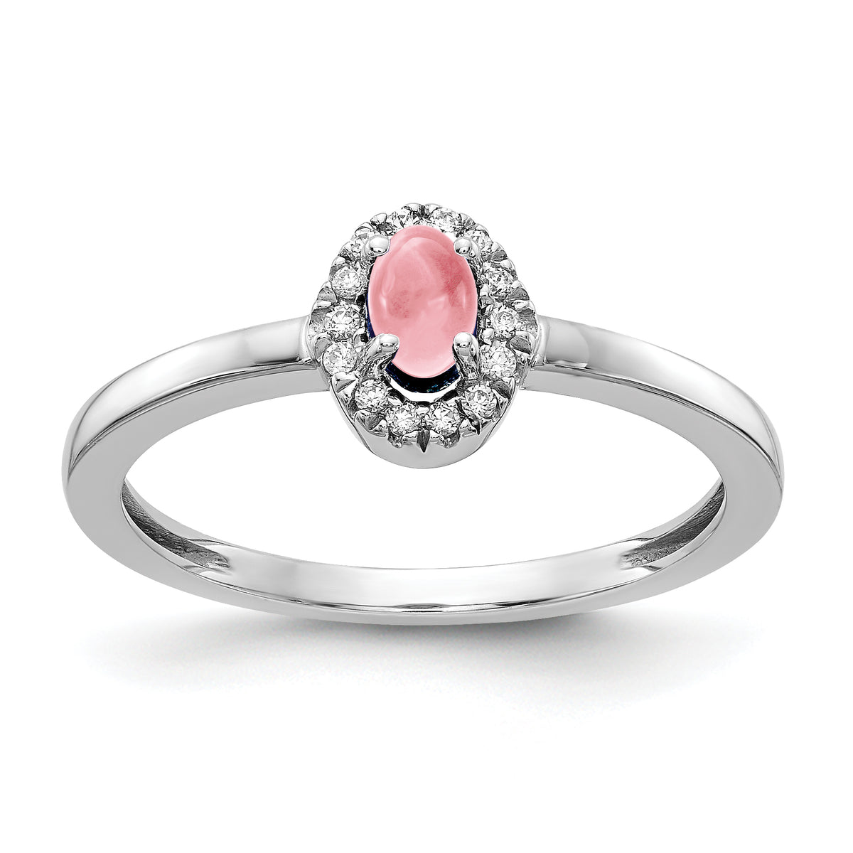 14k White Gold Diamond and Oval Cabochon Pink Tourmaline Ring