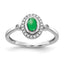 14k White Gold Diamond and Oval Cabochon Emerald Halo Ring