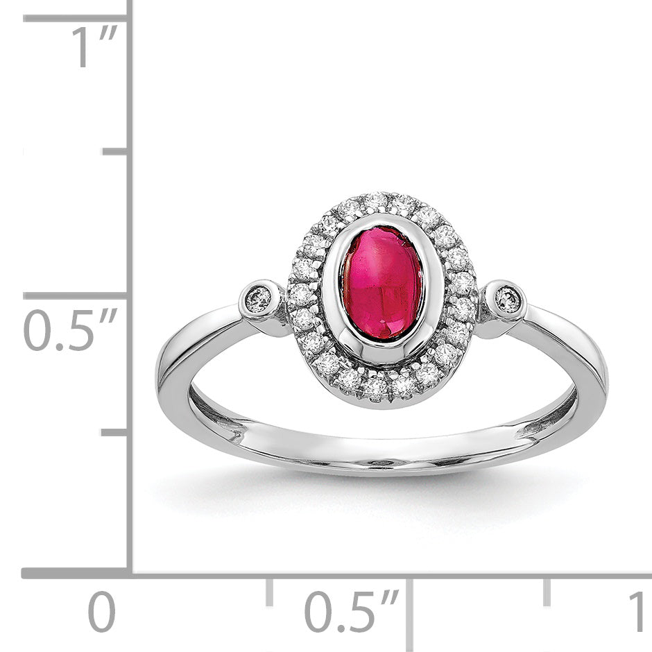 14k White Gold Diamond and Oval Cabochon Ruby Halo Ring Secondary image