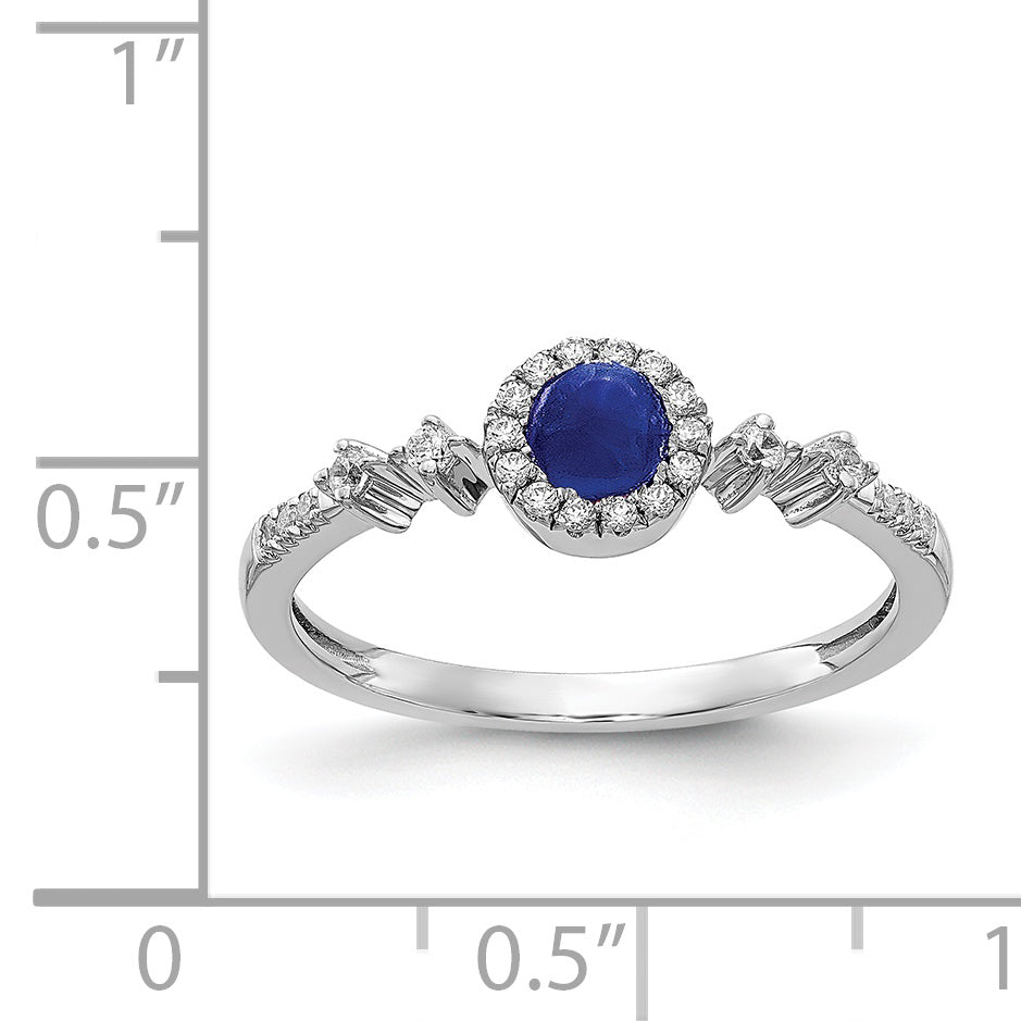 14k White Gold Diamond and Cabochon Sapphire Halo Ring Secondary image