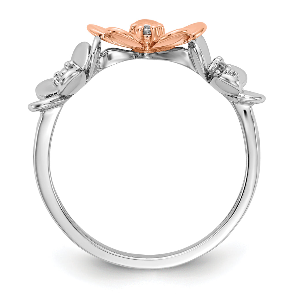 14k Rose and White Gold Diamond Flower Ring