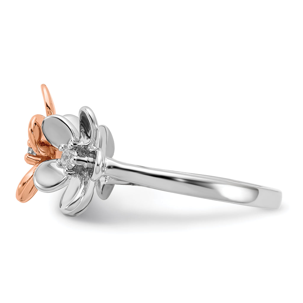 14k Rose and White Gold Diamond Flower Ring