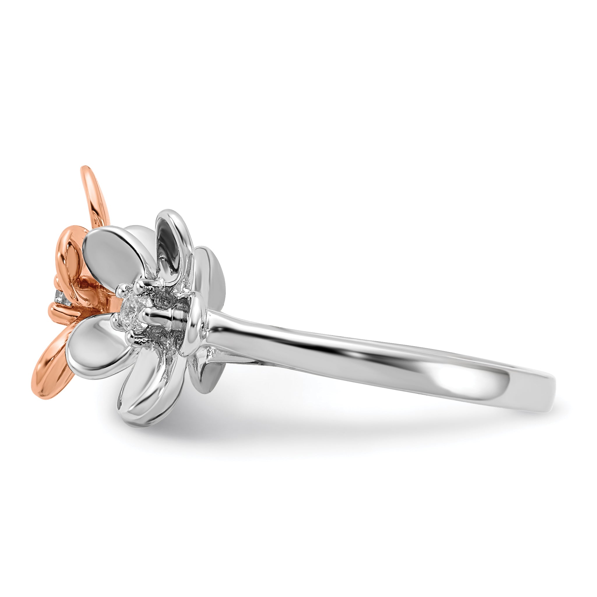 14k Rose and White Gold Diamond Flower Ring