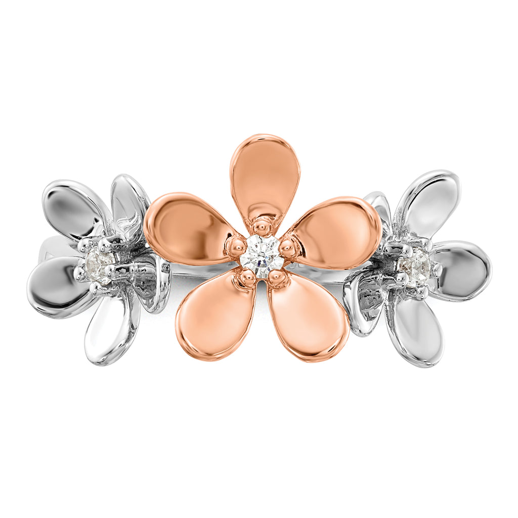 14k Rose and White Gold Diamond Flower Ring