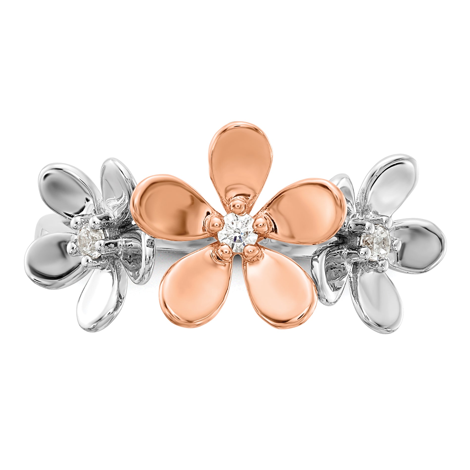 14k Rose and White Gold Diamond Flower Ring