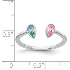 14k White Gold Pear Blue Topaz and Pink Tourmaline Ring