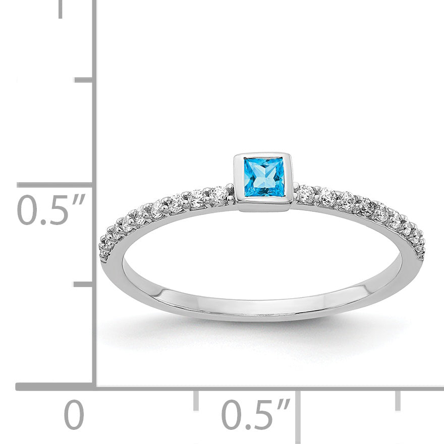 14k White Gold Diamond and Princess Blue Topaz Ring Secondary image