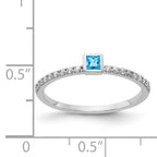 14k White Gold Diamond and Princess Blue Topaz Ring