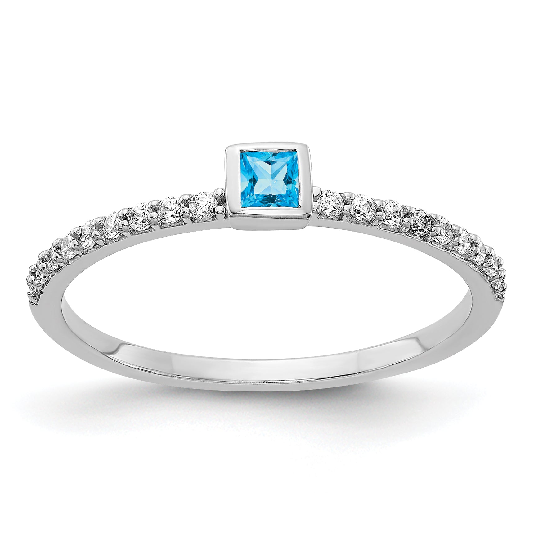 14k White Gold Diamond and Princess Blue Topaz Ring Main image