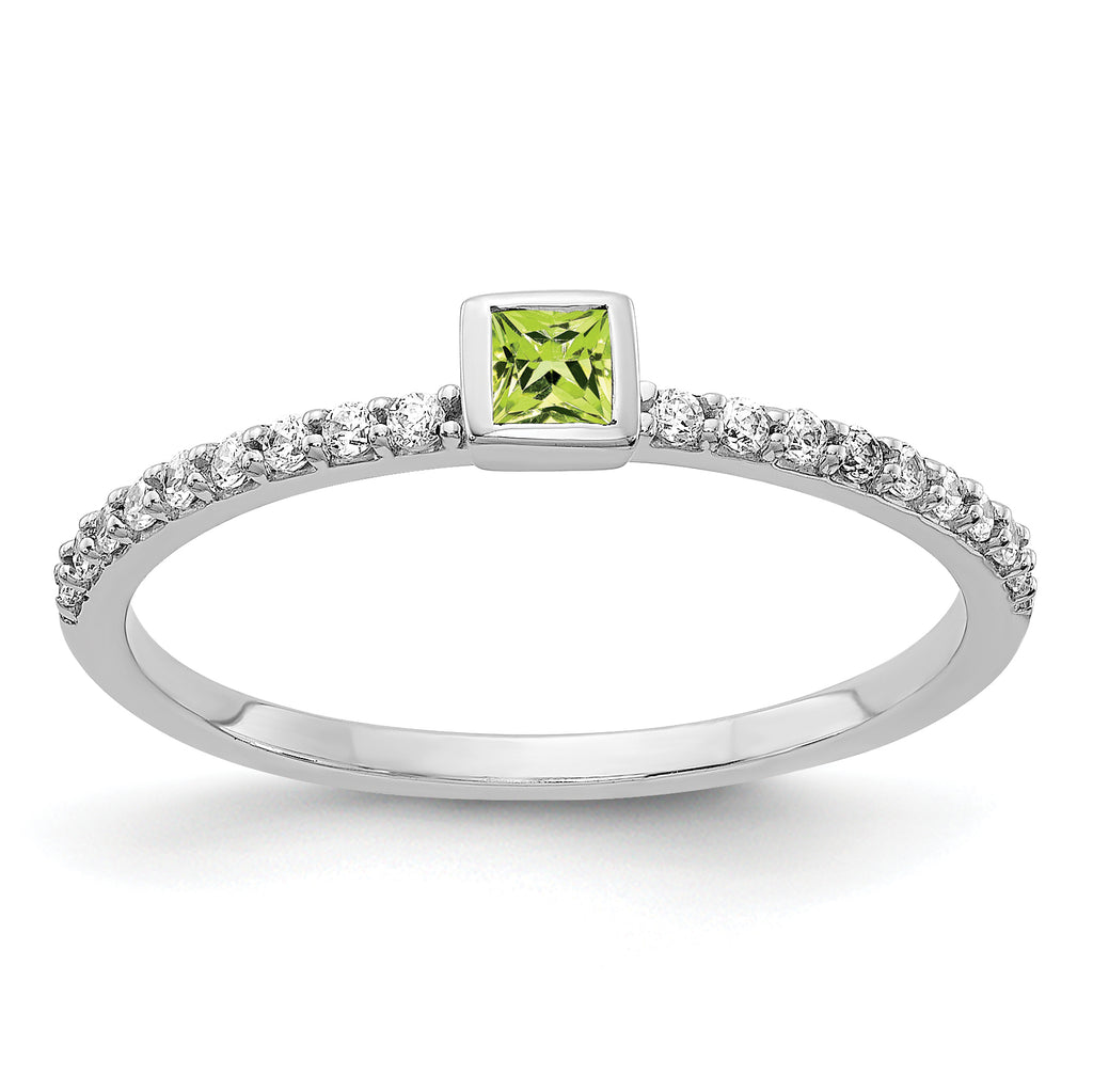 14k White Gold Diamond and Princess Peridot Ring