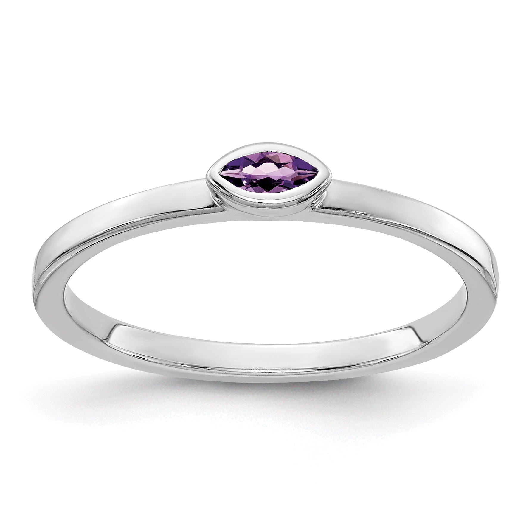 14k White Gold Bezel-set Marquise Amethyst Ring Main image