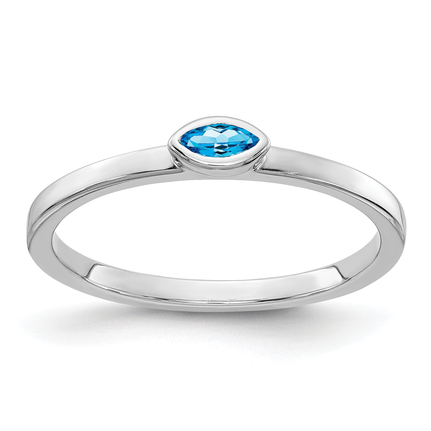 14k White Gold Bezel-set Marquise Blue Topaz Ring Main image