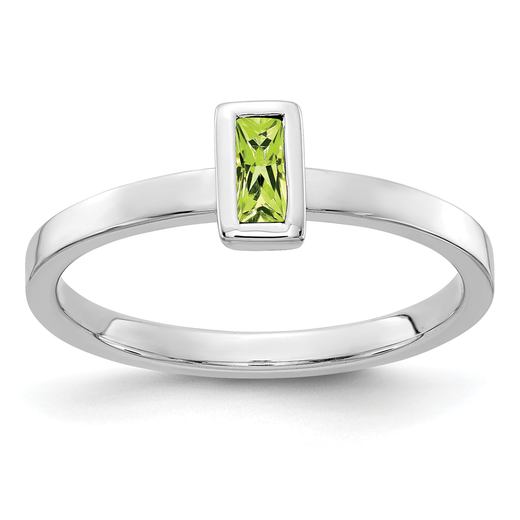 14k White Gold Bezel-set Peridot Ring