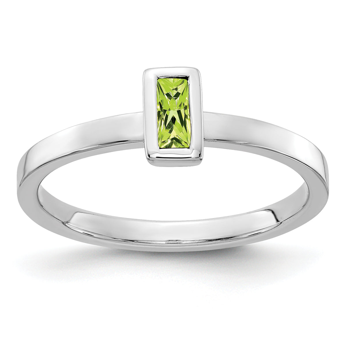 14k White Gold Bezel-set Peridot Ring