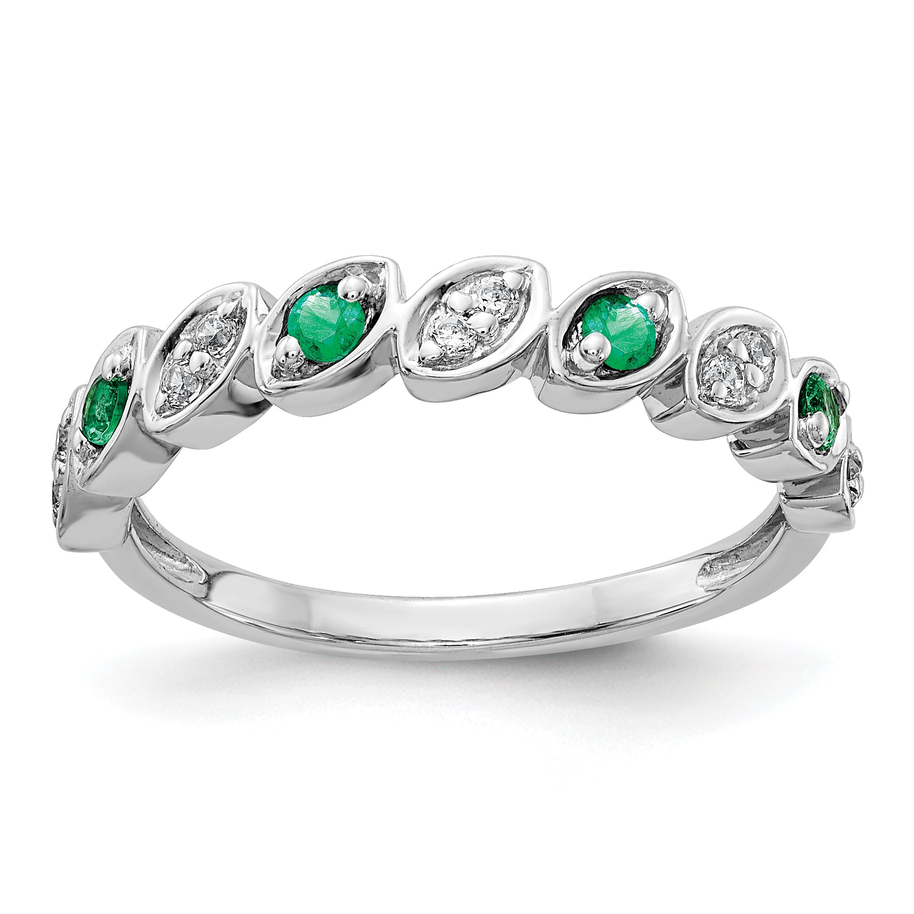 14k White Gold Fancy Diamond and Emerald Ring Main image