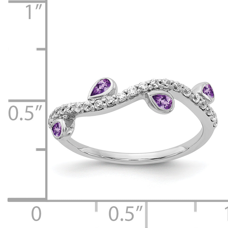 14k White Gold Diamond and Pear Amethyst Curved Ring Secondary image