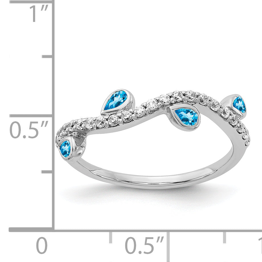 14k White Gold Diamond and Pear Blue Topaz Curved Ring Secondary image