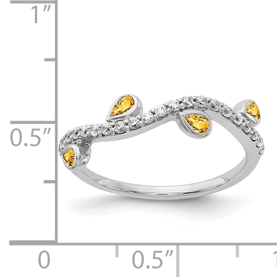 14k White Gold Diamond and Pear Citrine Curved Ring Secondary image