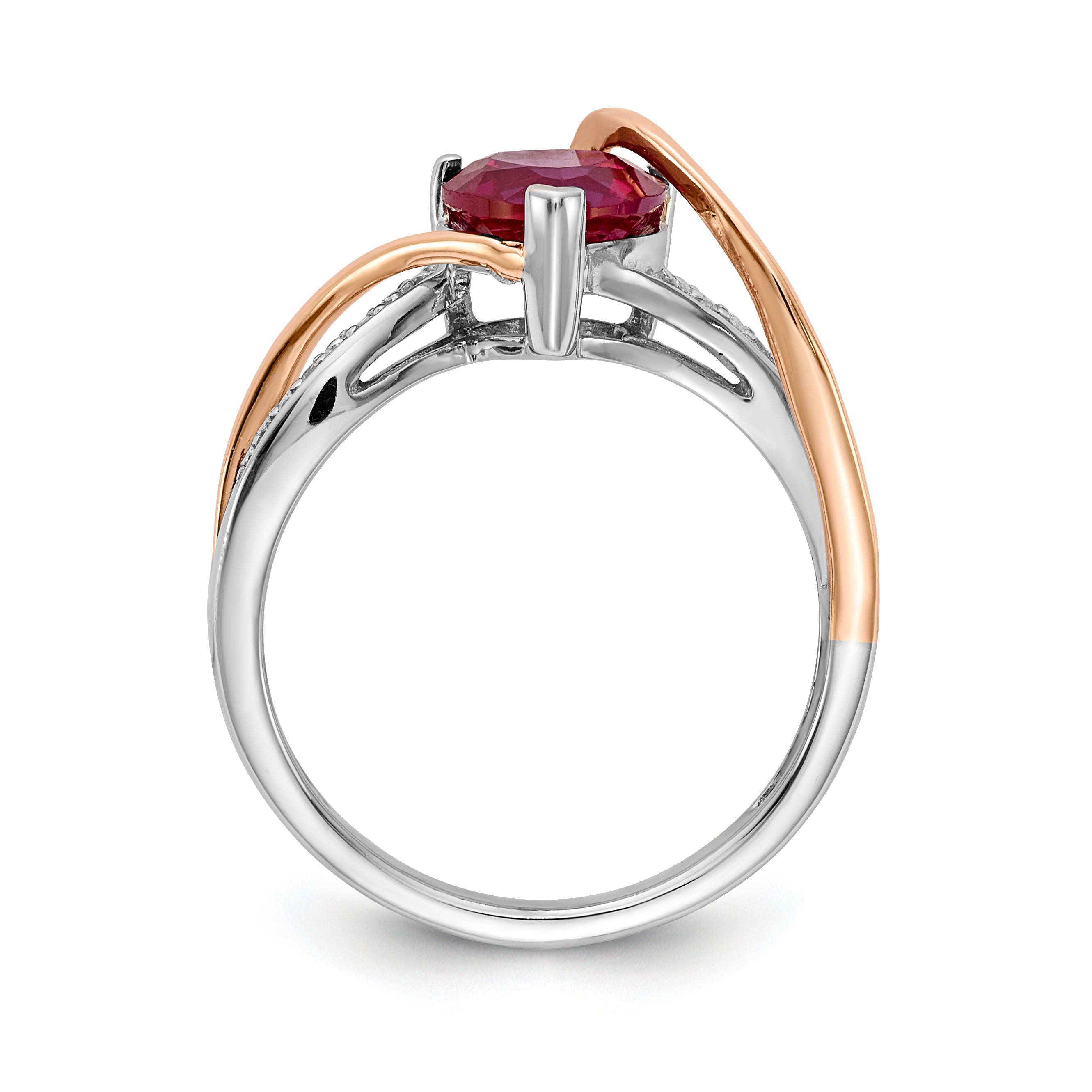 14k Two-tone Diamond and Ruby Heart Twist Ring Secondary image