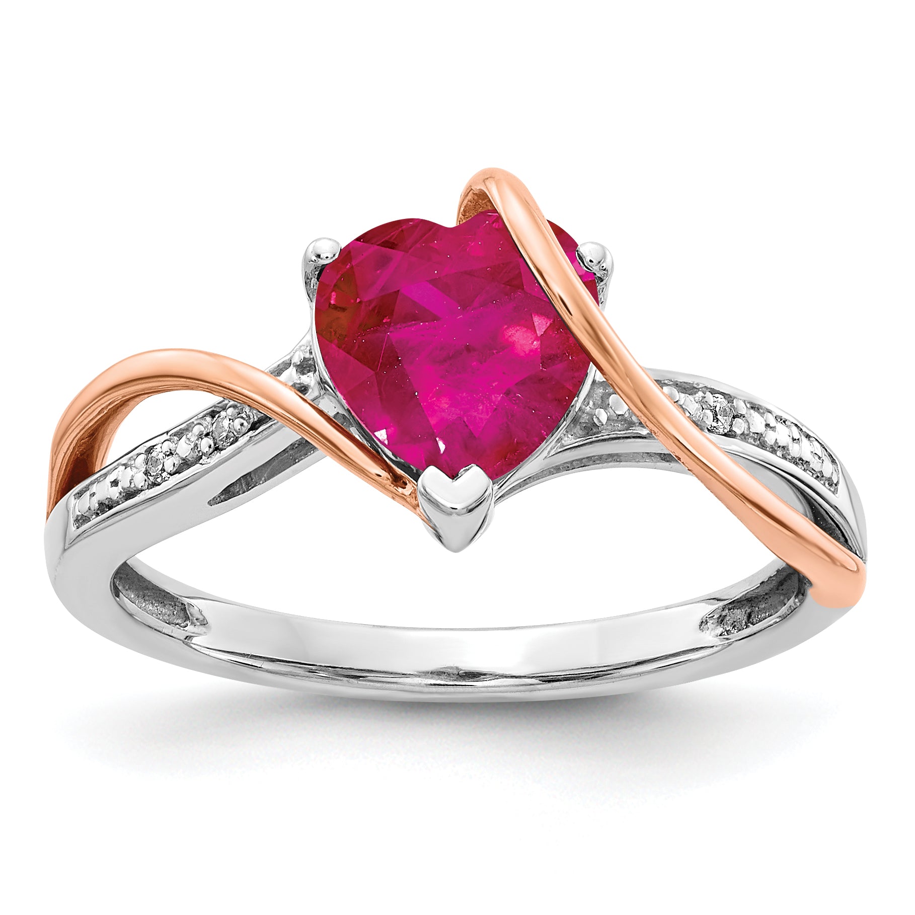 14k Two-tone Diamond and Ruby Heart Twist Ring Main image