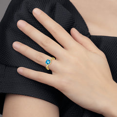 10k Checkerboard Blue Topaz and Diamond Ring
