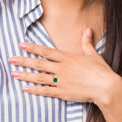 10k Checkerboard Created Emerald and Diamond Ring