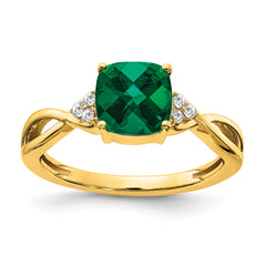 10k Checkerboard Created Emerald and Diamond Ring