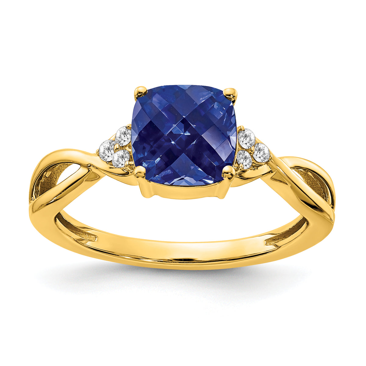 10k Checkerboard Created Sapphire and Diamond Ring