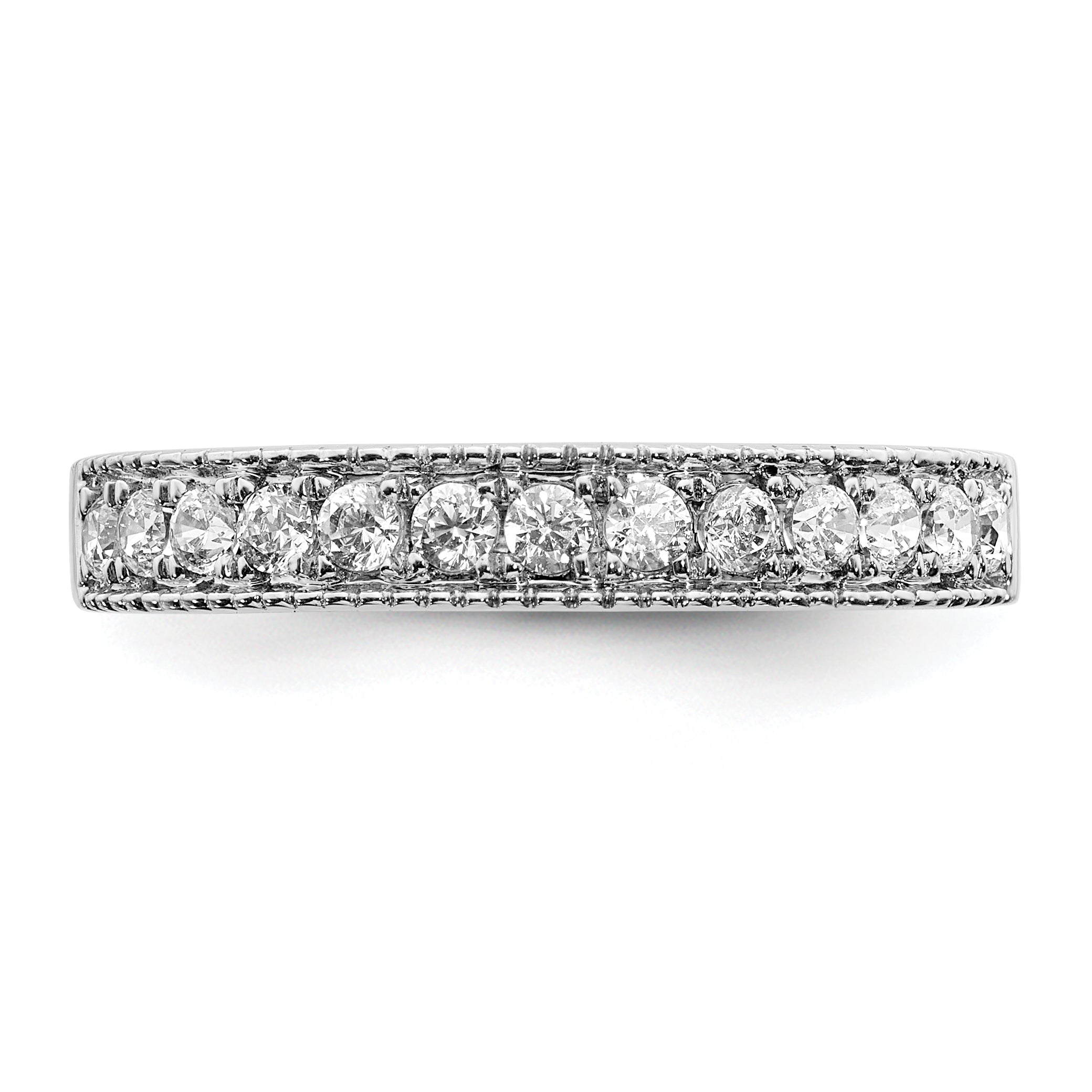 14k White Gold Diamond Beaded Edge Band