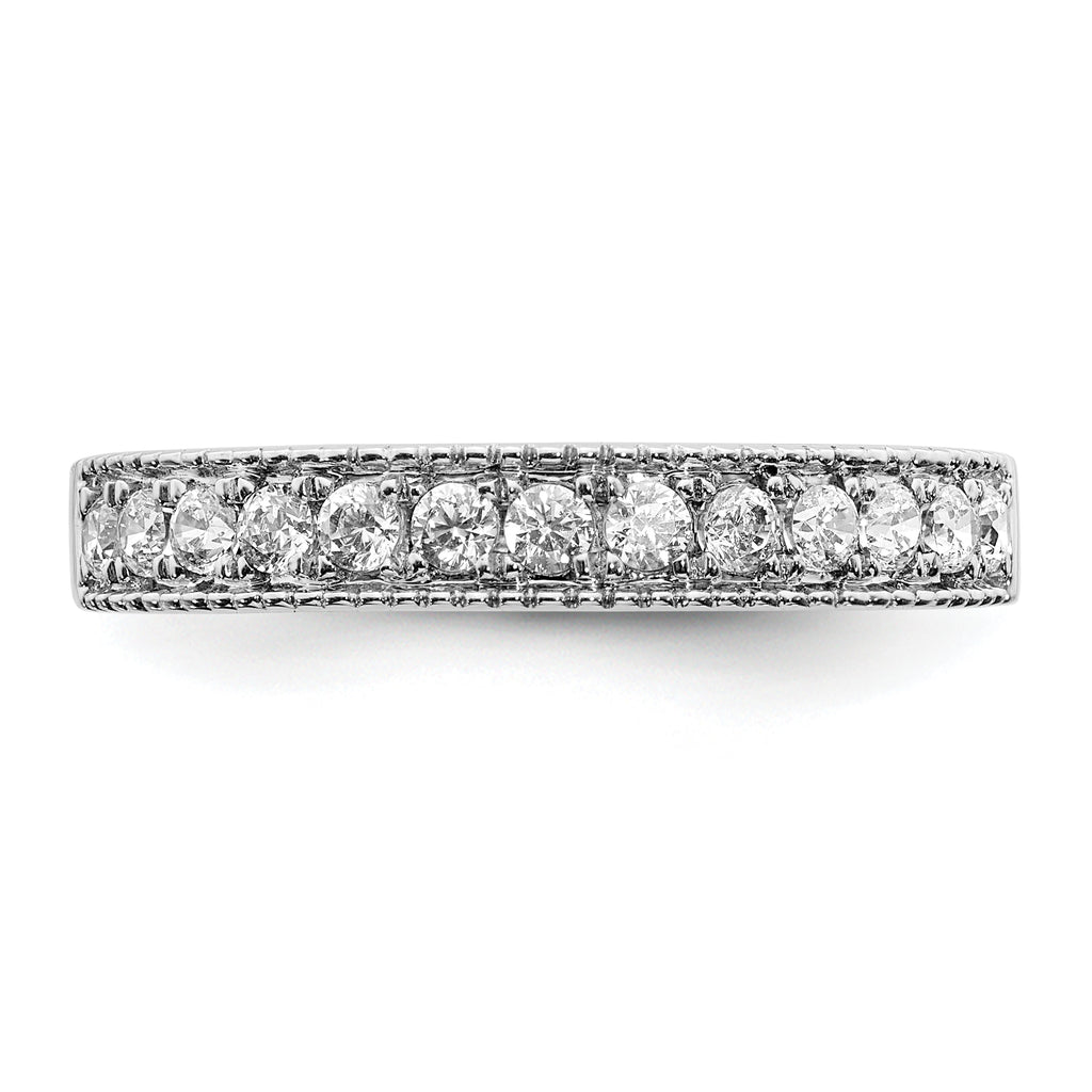 14k White Gold Diamond Beaded Edge Band