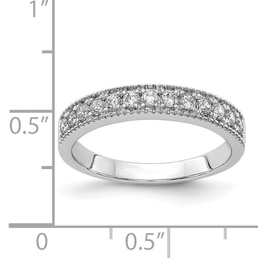 14k White Gold Diamond Beaded Edge Band