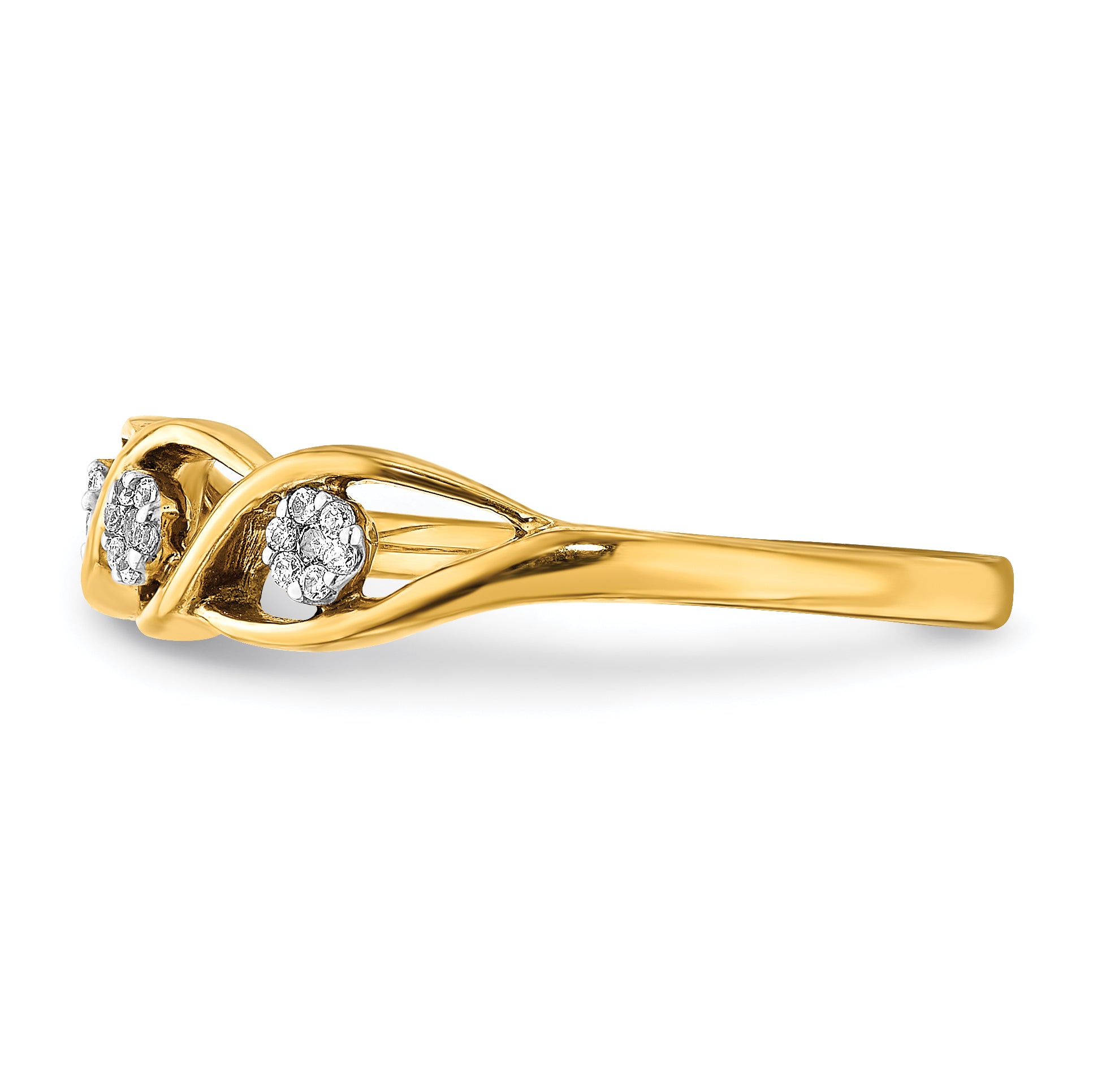 14k Gold Polished Diamond Wave Ring