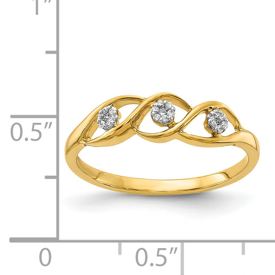 14k Gold Polished Diamond Wave Ring