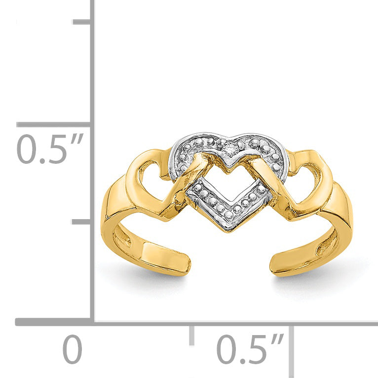 14k Rhodium Diamond Heart Toe Ring