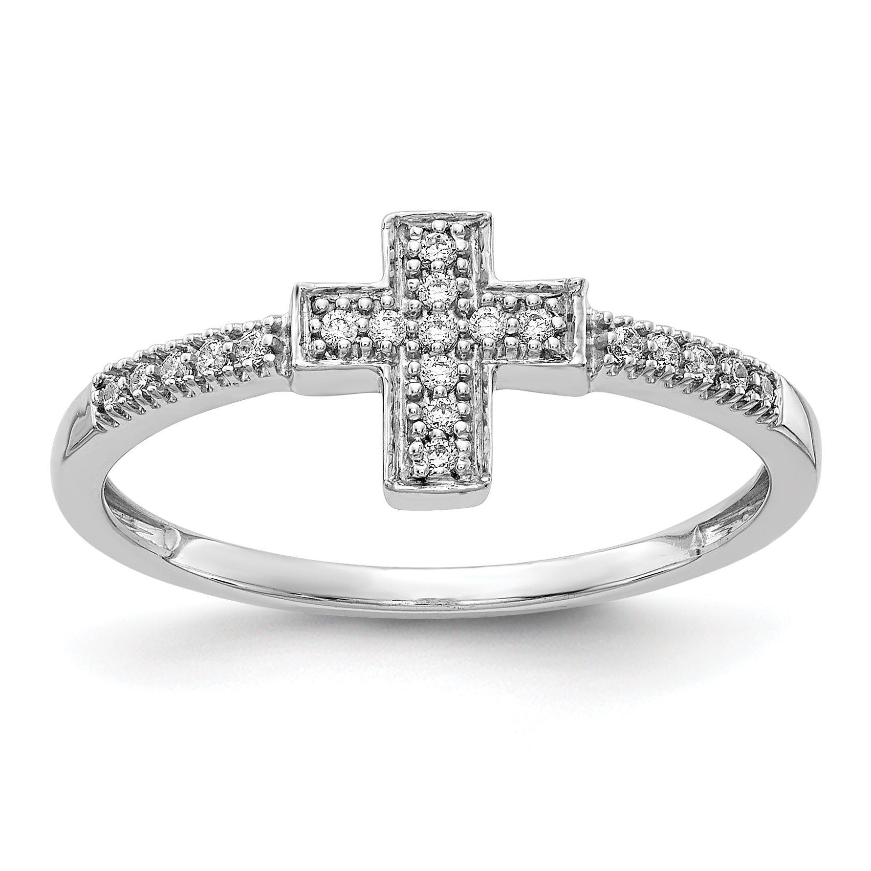 14k White Gold Polished Diamond Cross Ring Main image