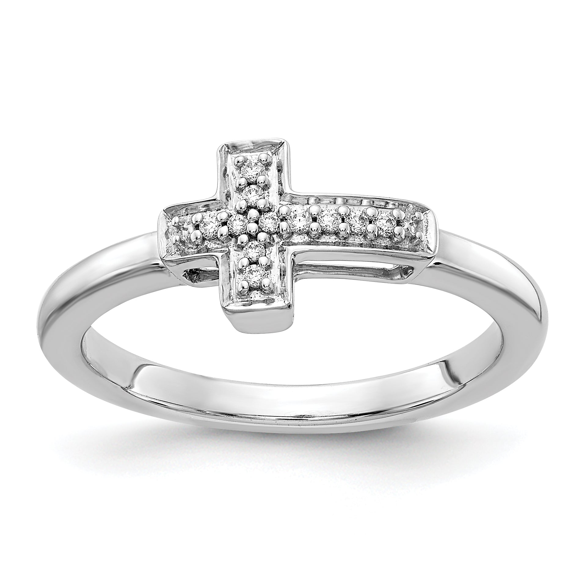 14k White Gold Diamond Cross Ring Main image