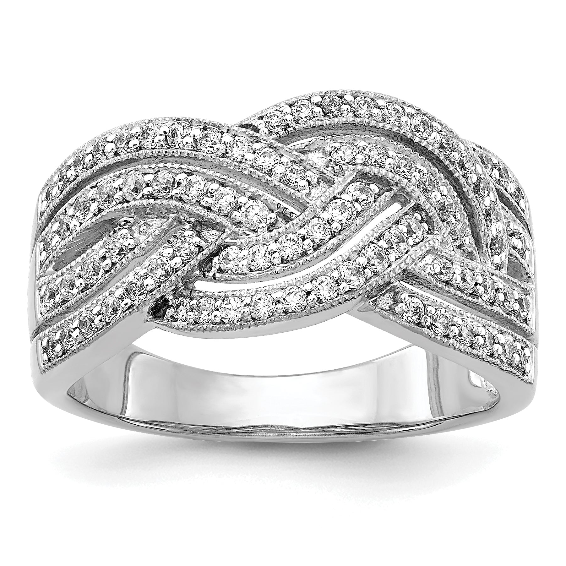 14k White Gold Woven Diamond Ring Main image