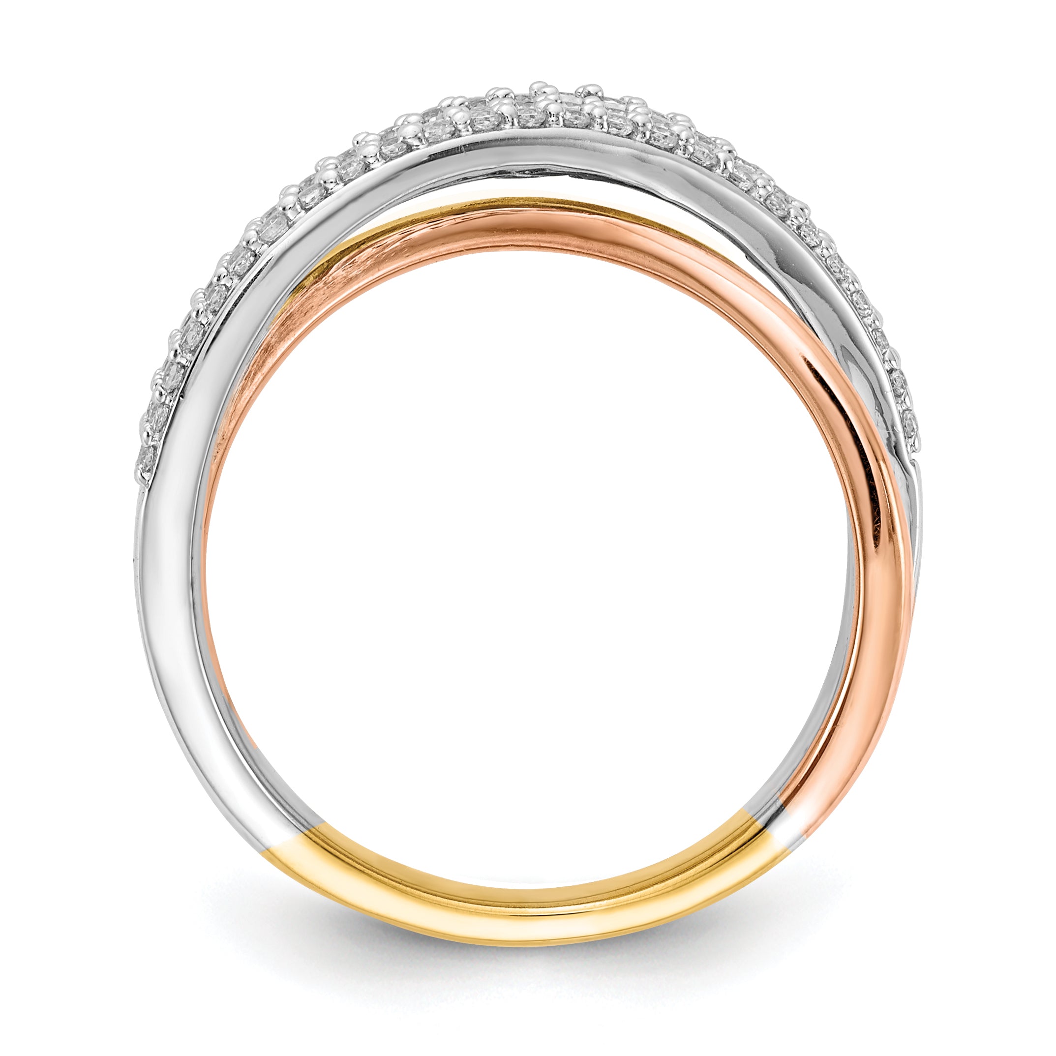 14k Tri-color Overlap Diamond Ring