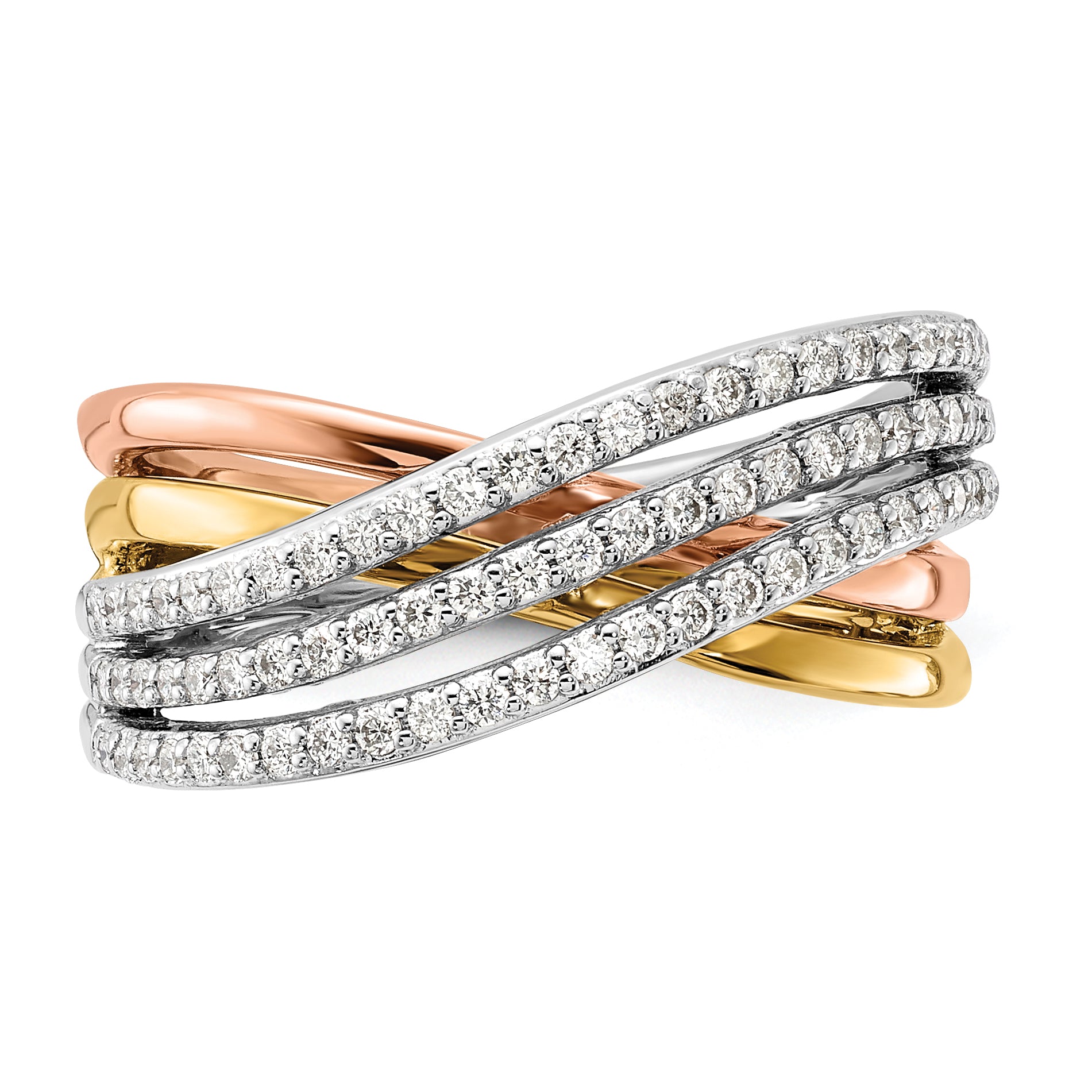 14k Tri-color Overlap Diamond Ring