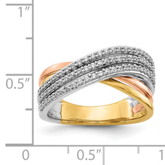 14k Tri-color Overlap Diamond Ring