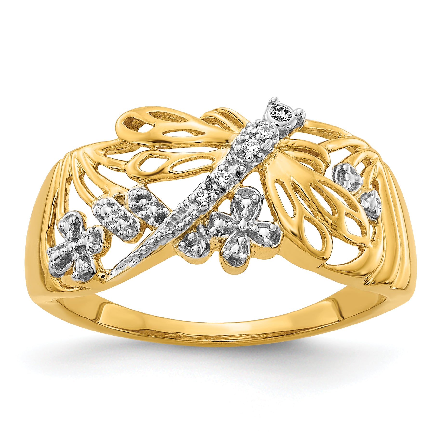 14k Rhodium Diamond Dragonfly Ring Main image