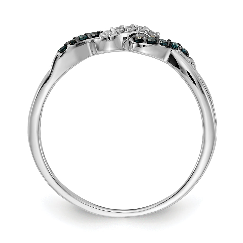 14k White Gold With Blue and White Diamond Twist Ring