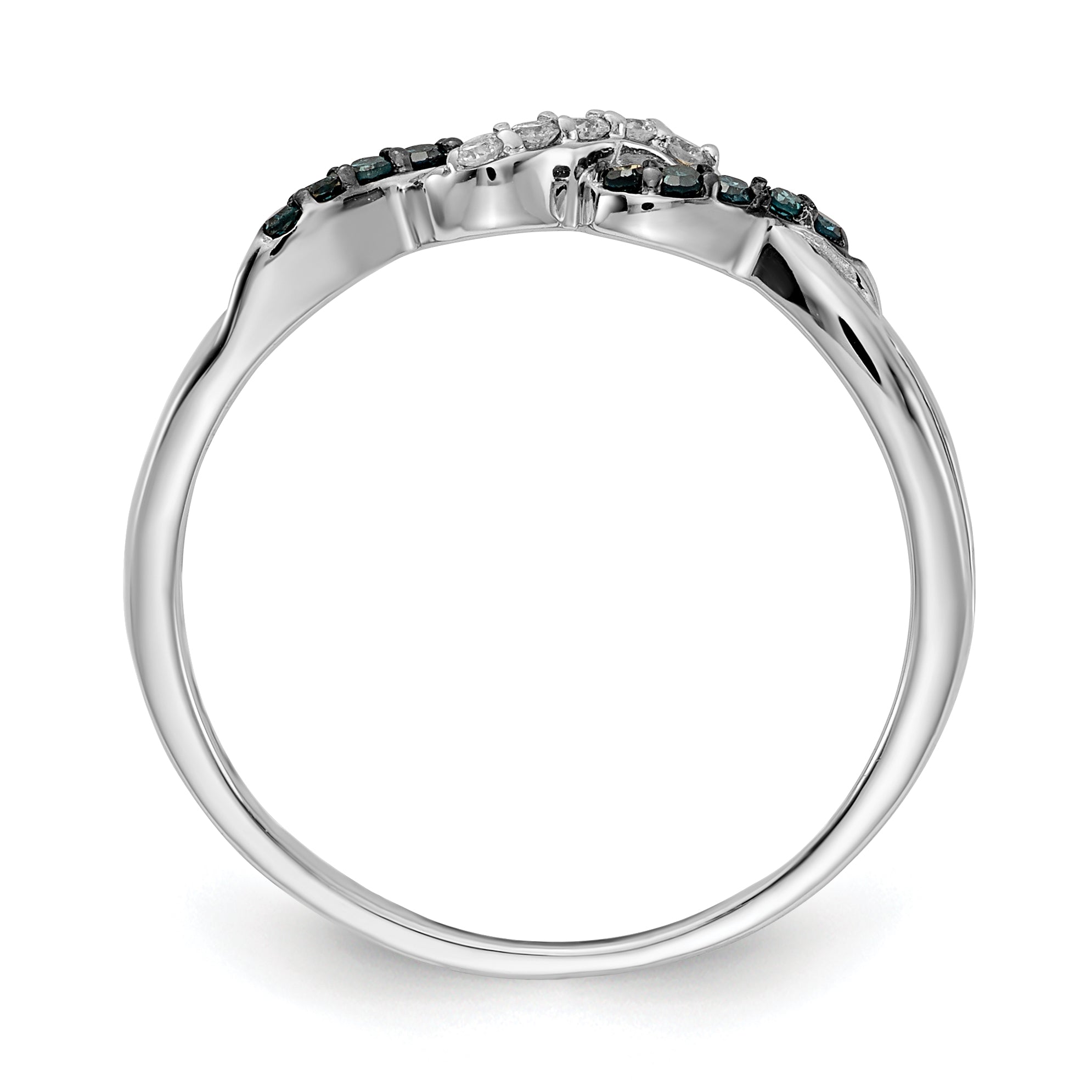 14k White Gold With Blue and White Diamond Twist Ring