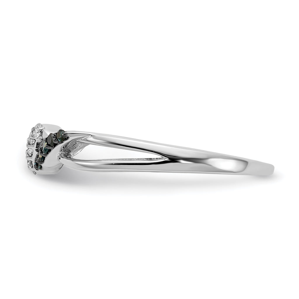 14k White Gold With Blue and White Diamond Twist Ring