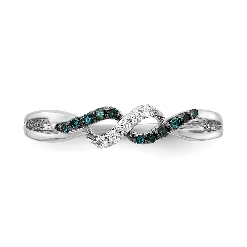 14k White Gold With Blue and White Diamond Twist Ring
