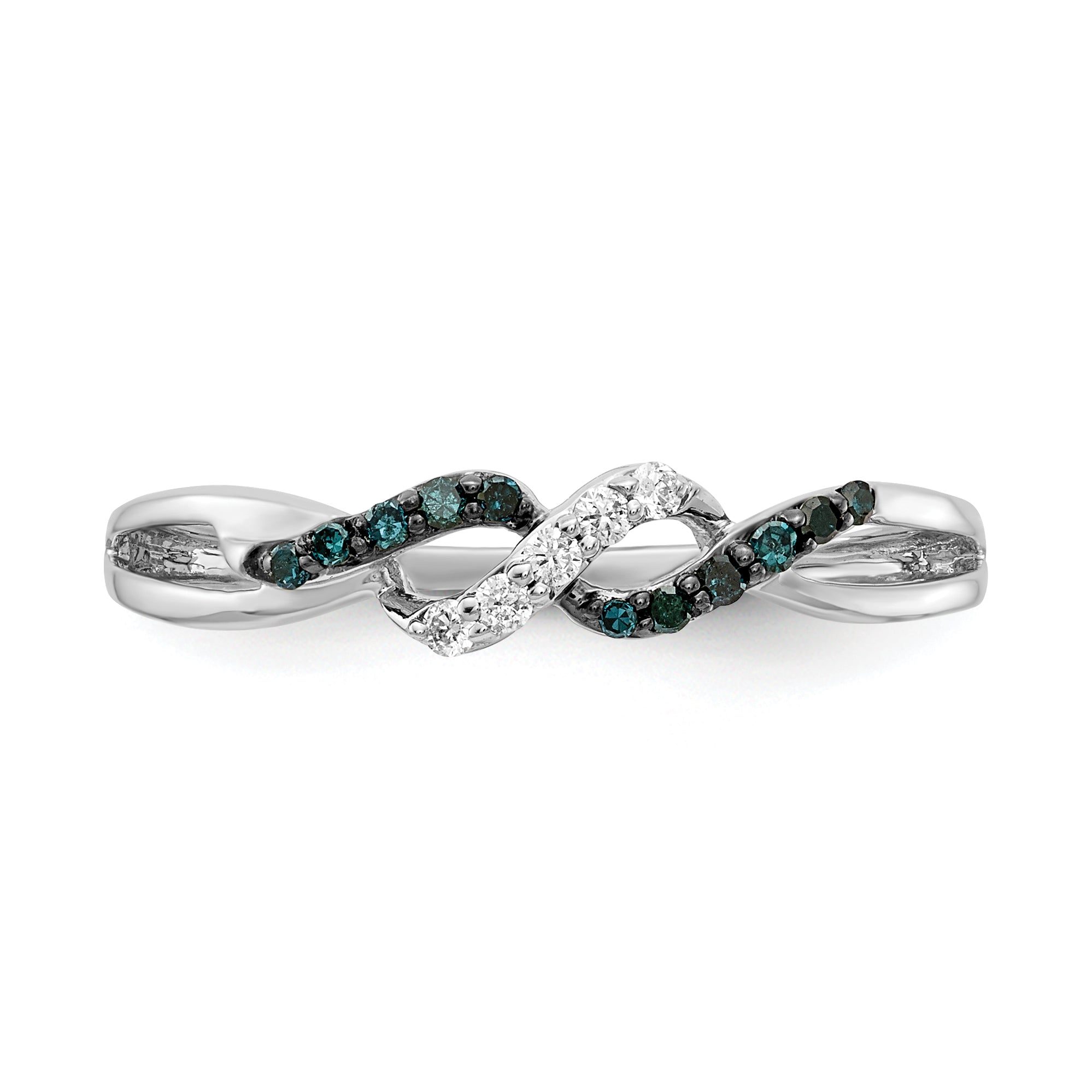 14k White Gold With Blue and White Diamond Twist Ring