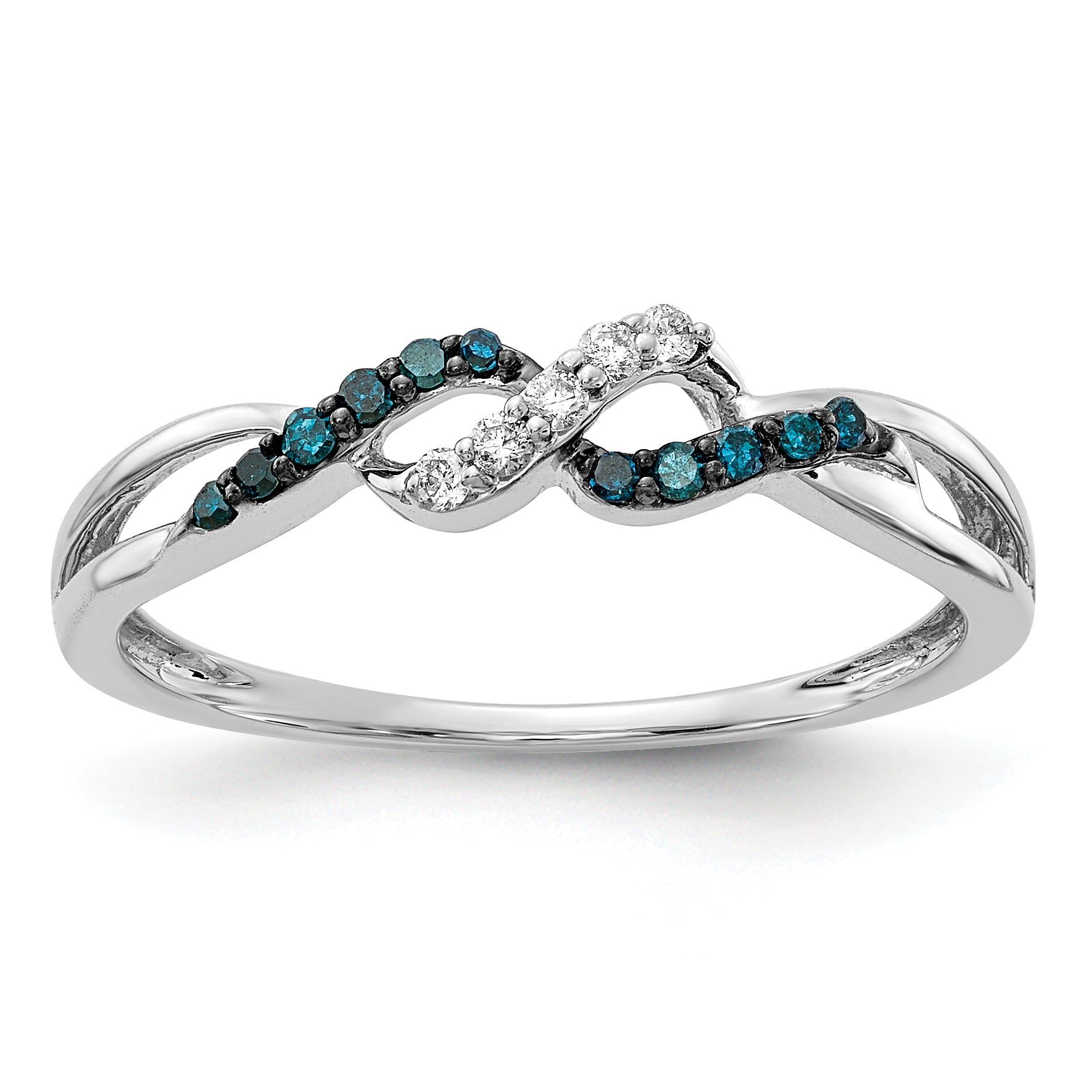 14k White Gold With Blue and White Diamond Twist Ring Main image