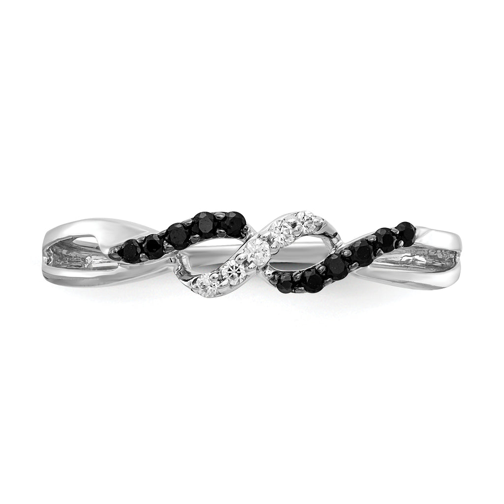 14k White Gold With Black and White Diamond Twist Ring
